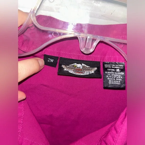 Women’s Harley Davidson Short Sleeve Fuscia Button Up Shirt Size 2W - Picture 9 of 10